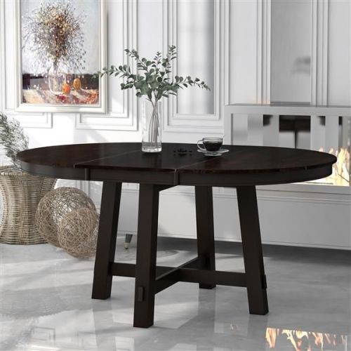 Farmhouse Round Extendable Dining Table with 16" Leaf Wood Kitchen Table (Espresso) Farmhouse Round Extendable Dining Table with 16" Leaf Wood Kitchen Table (Espresso)