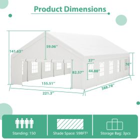 20x20FT Party Tent Heavy Duty, Large Wedding Event Shelters With 2 Storage Bags & Removable Sidewalls, Outdoor Canopy Gazebo Commercial Tents For (Option: 20X32 ft)