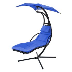 Hanging Chaise Lounger With Removable Canopy, Outdoor Swing Chair With Built-in Pillow, Hanging Curved Chaise Lounge Chair Swing For Patio Porch (Color: Navy)