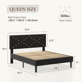Modern Platform Bed Frame With Upholstered Headboard & Wooden Slats - No Box Spring Needed, Easy Assembly, Black (Option: Queen)