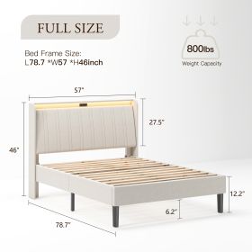 Platform Bed Frame With Fabric Upholstered Headboard And Wooden Slats Support, Fully Upholstered Mattress (Option: Full)