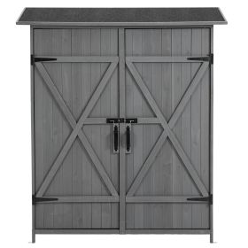 56L X 19.5W X 64H In Outdoor Storage Shed With Lockable Door,Wooden Tool Storage Shed With Detachable Shelves And Pitch Roof (Option: Gray)