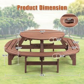 Circular Outdoor Wooden Picnic Table For Patio, Backyard, Garden, DIY (Option: 10Person Brown)