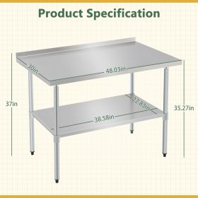Stainless Steel Prep Table With Adjustable Undershelf And Galvanized Legs, Heavy-Duty Commercial Work Table For Kitchen, Home, Restaurant, And Ho (Option: 30X48in)