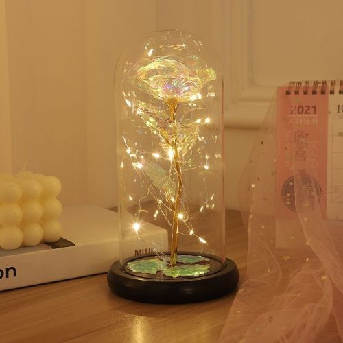 1pc Roses Gifts Artificial Flower Rainbow Rose Light Up In A Dome Gift For Mom Sister Wife Women Birthday Valentines Mother's Day Christmas Engag