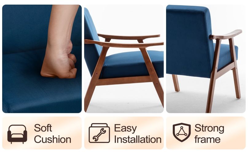 Mid-Century Modern Chair, Living Room Chair with Solid Wood Frame, Accent Chair Extra-Thick Backrest, Wingback Chair for Bedroom, Reading Room
