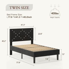 Modern Platform Bed Frame With Upholstered Headboard & Wooden Slats - No Box Spring Needed, Easy Assembly, Black (Option: Twin)